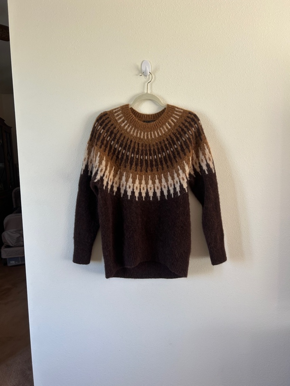Banana Republic Fairisle Alpaca Sweater with Tan and Cream Yoke